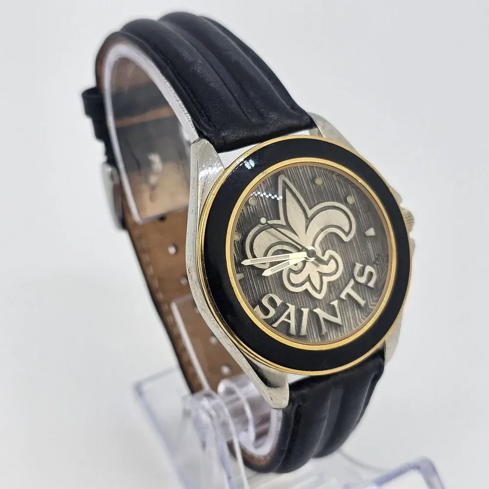 VTG Fossil New Orleans Saints NFL Men Watch 37MM Black Leather Bands New Battery